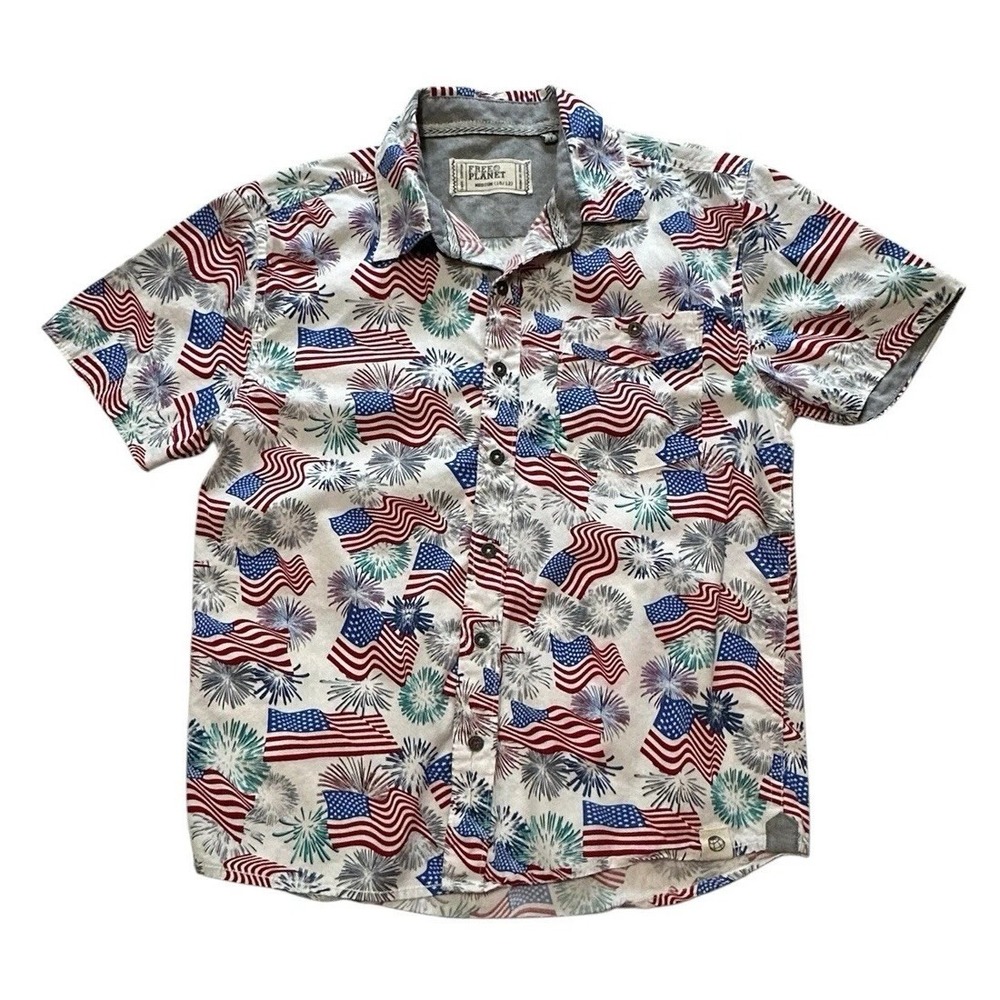 Lot of 3 Boys Shirts Button Up  Preppy Sz M 10-12 Flags Patriotic USA Summer - Picture 3 of 13
